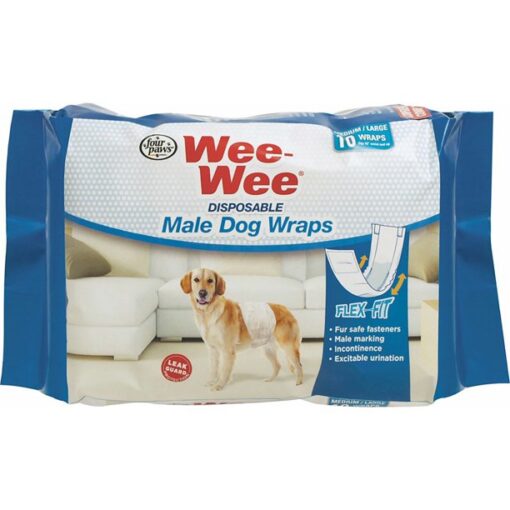 FOUR PAWS WEE WEE DISPOSABLE MALE DOG WRAPS MEDIUM/LARGE 12PK