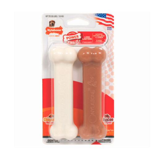 NYLABONE POWER CHEW BACON & CHICKEN TWIN PACK BLISTER CARD WOLF