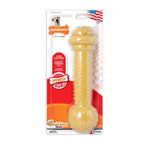 NYLABONE POWER CHEW BARBELL PEANUT BUTTER MEDIUM