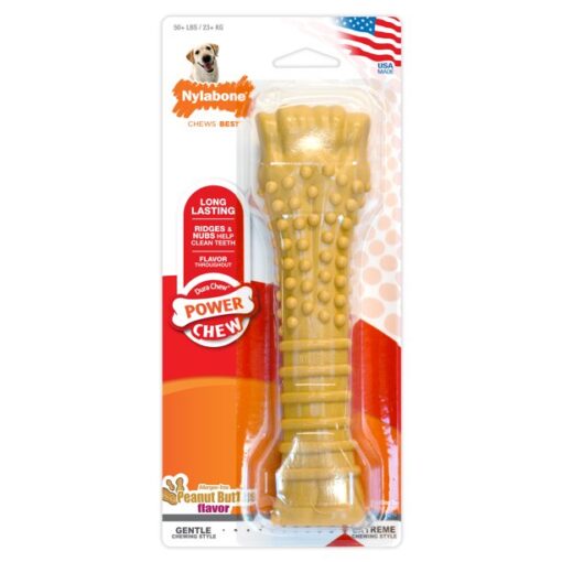 NYLABONE POWER CHEW WITH RIDGES AND NUBS PEANUT BUTTER LARGE