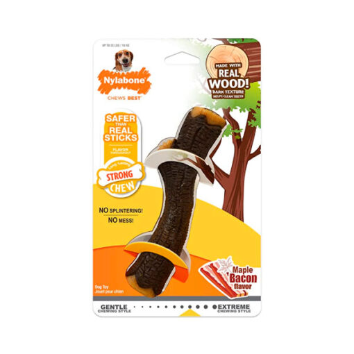 NYLABONE STRONG CHEW STICK - REAL WOOD WITH MAPLE BACON WOLF