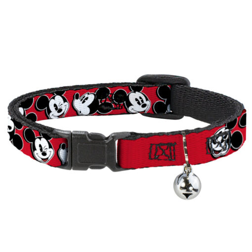 BUCKLE DOWN CAT COLLAR WITH BELL - MICKEY MOUSE EXPRESSIONS 8.5-12"